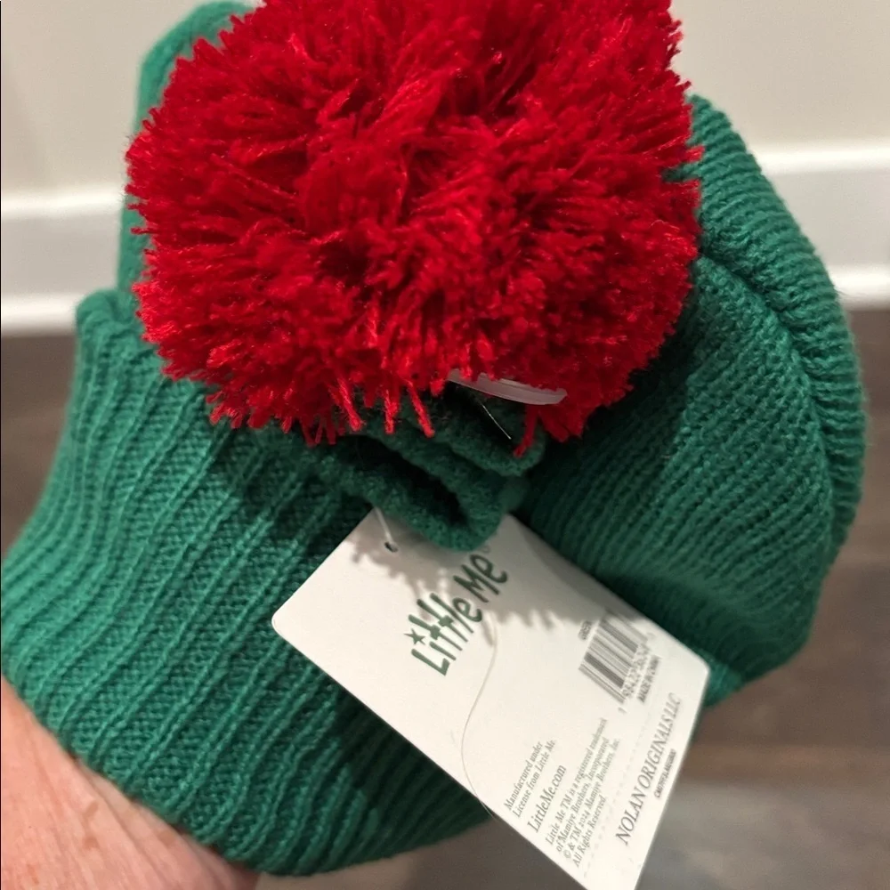 Little Me 2 pc.Pom Pom knit beanie & mittens, reindeer,snowflakes,winter holiday